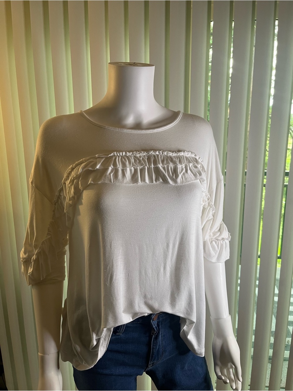Women's White Ruffle Detail Short Sleeve Tee